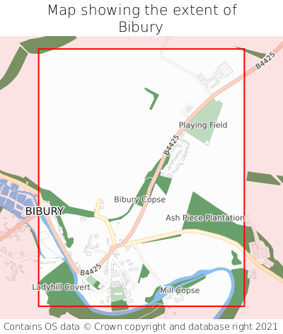 Map showing extent of Bibury as bounding box