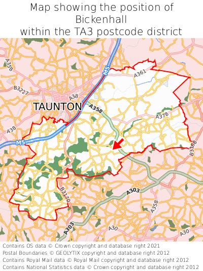 Map showing location of Bickenhall within TA3