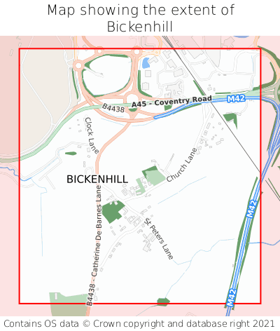 Map showing extent of Bickenhill as bounding box