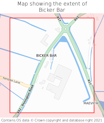 Map showing extent of Bicker Bar as bounding box