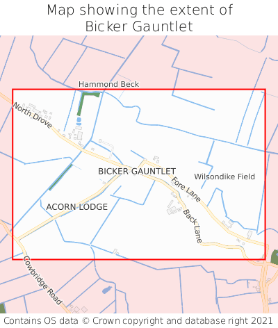 Map showing extent of Bicker Gauntlet as bounding box
