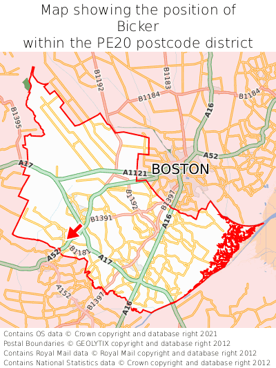 Map showing location of Bicker within PE20