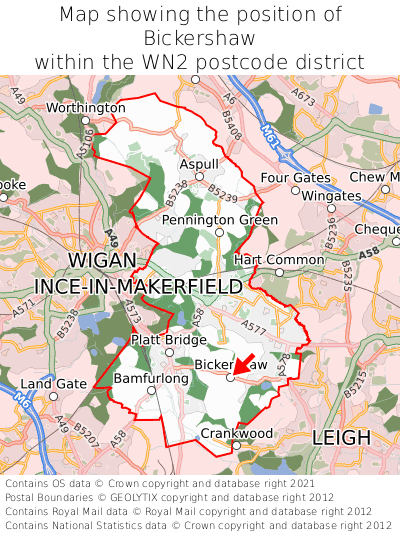 Map showing location of Bickershaw within WN2
