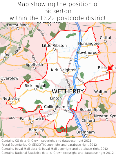 Map showing location of Bickerton within LS22