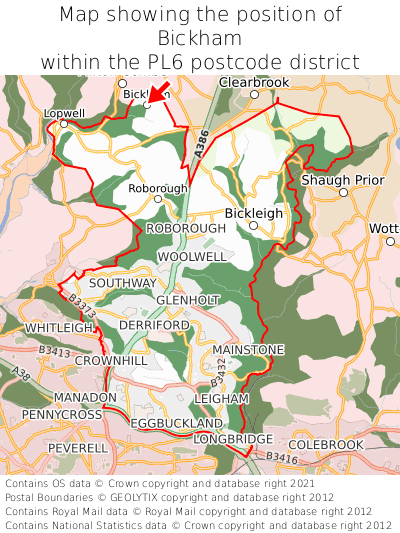 Map showing location of Bickham within PL6