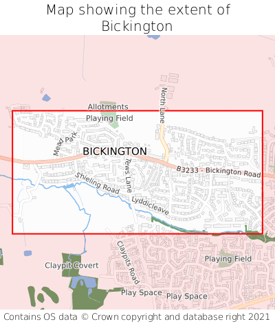 Map showing extent of Bickington as bounding box