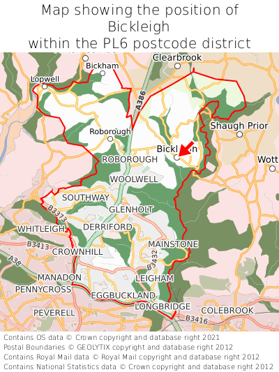 Map showing location of Bickleigh within PL6