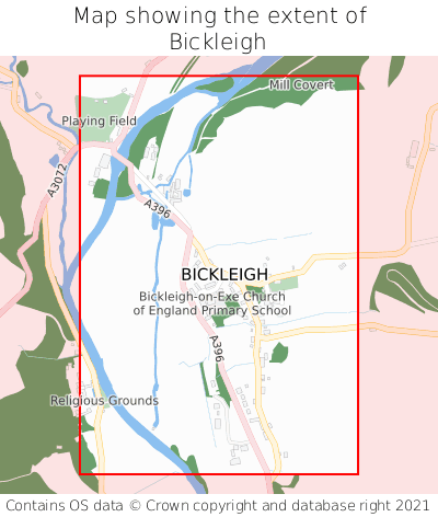 Map showing extent of Bickleigh as bounding box