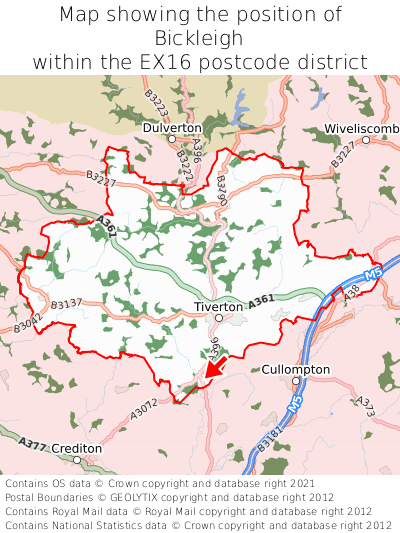 Map showing location of Bickleigh within EX16