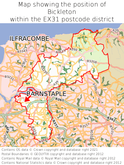 Map showing location of Bickleton within EX31