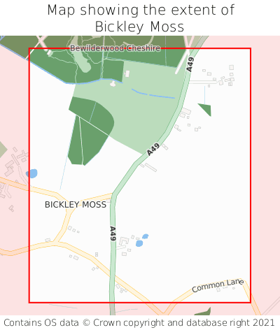 Map showing extent of Bickley Moss as bounding box