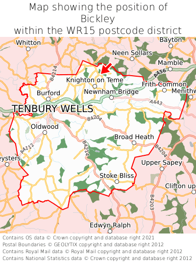 Map showing location of Bickley within WR15