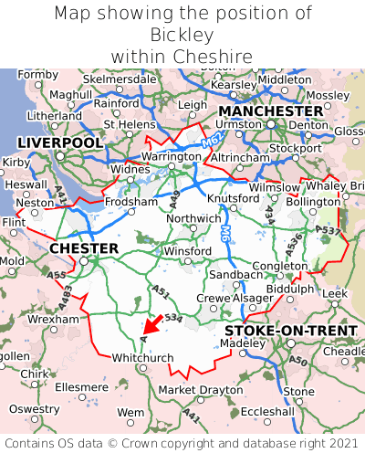 Map showing location of Bickley within Cheshire