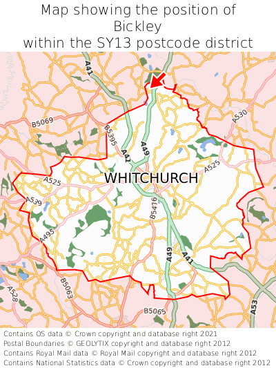 Map showing location of Bickley within SY13