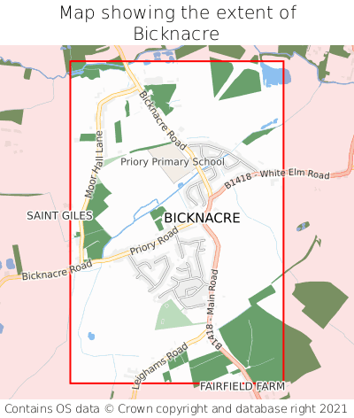 Map showing extent of Bicknacre as bounding box