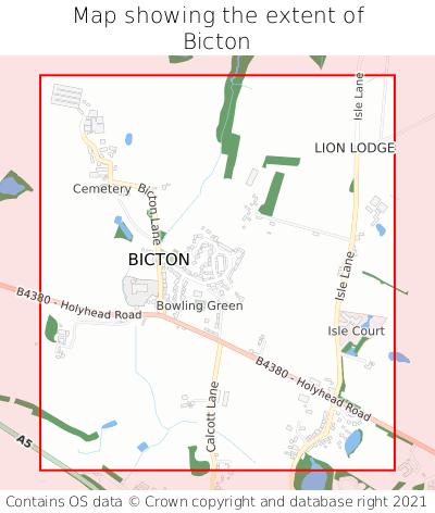 Map showing extent of Bicton as bounding box
