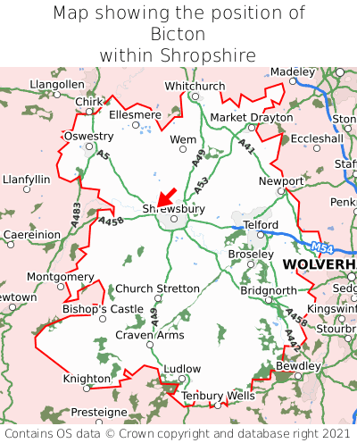Map showing location of Bicton within Shropshire