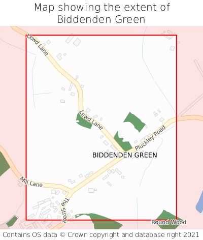 Map showing extent of Biddenden Green as bounding box