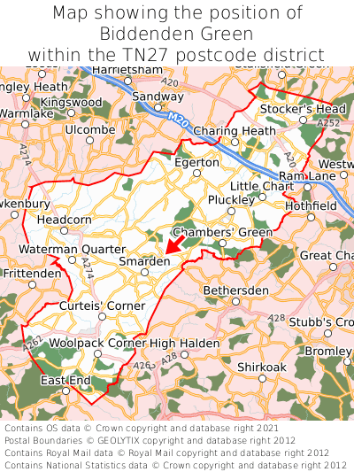 Map showing location of Biddenden Green within TN27