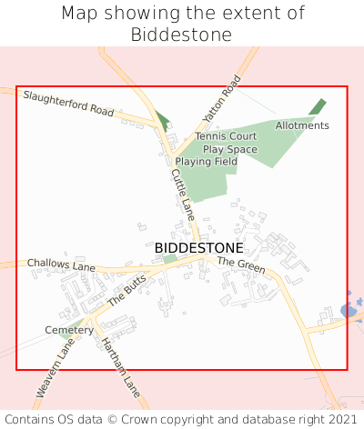 Map showing extent of Biddestone as bounding box
