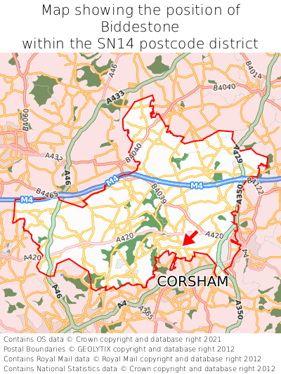 Map showing location of Biddestone within SN14