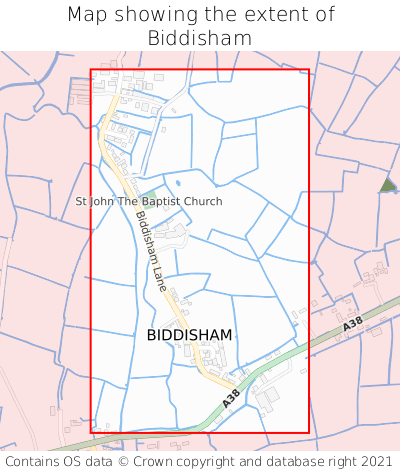 Map showing extent of Biddisham as bounding box