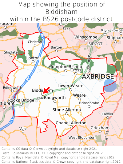 Map showing location of Biddisham within BS26