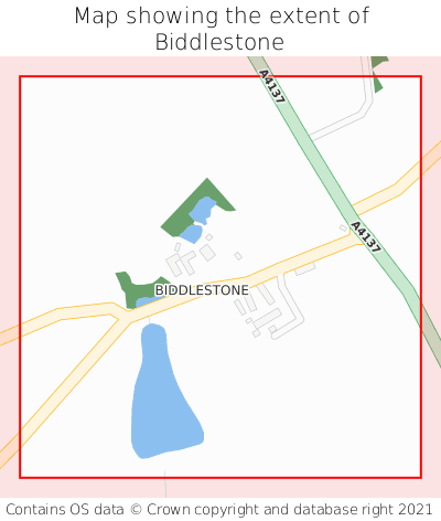 Map showing extent of Biddlestone as bounding box