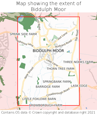 Map showing extent of Biddulph Moor as bounding box