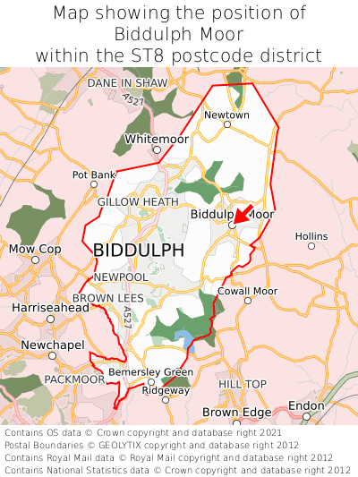Map showing location of Biddulph Moor within ST8