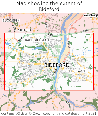Map showing extent of Bideford as bounding box