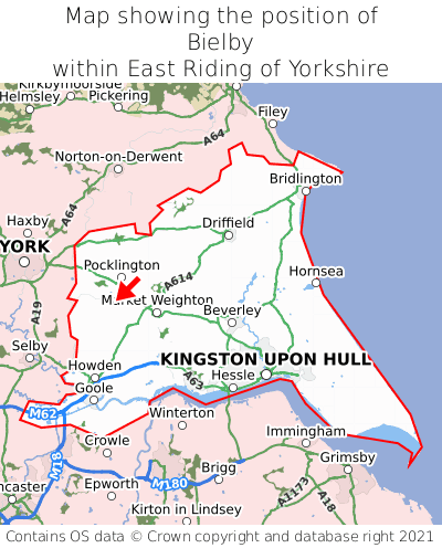 Map showing location of Bielby within East Riding of Yorkshire