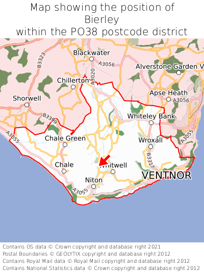 Map showing location of Bierley within PO38