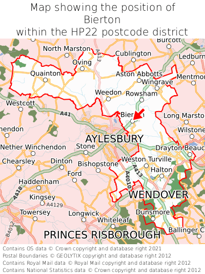 Map showing location of Bierton within HP22