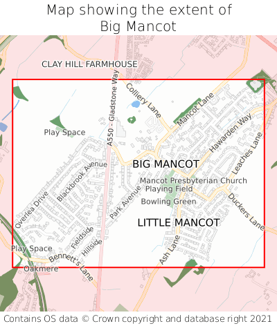 Map showing extent of Big Mancot as bounding box