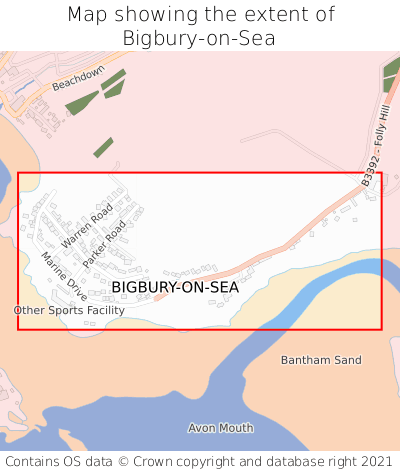 Map showing extent of Bigbury-on-Sea as bounding box