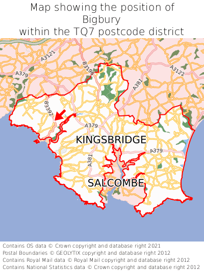 Map showing location of Bigbury within TQ7