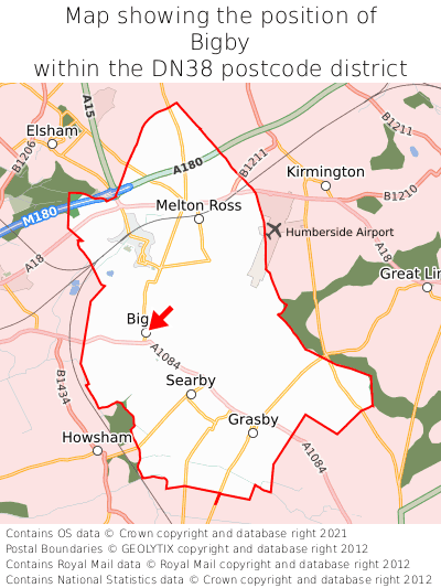 Map showing location of Bigby within DN38