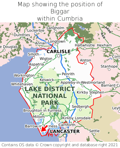 Map showing location of Biggar within Cumbria