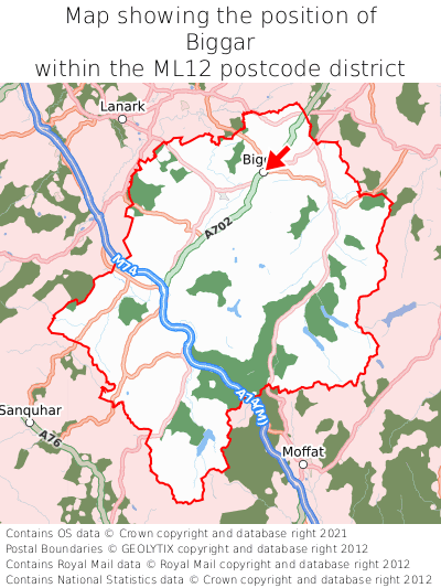 Map showing location of Biggar within ML12