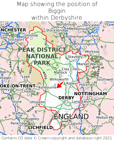 Map showing location of Biggin within Derbyshire