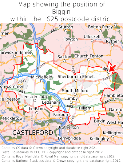 Map showing location of Biggin within LS25