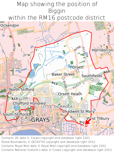 Map showing location of Biggin within RM16