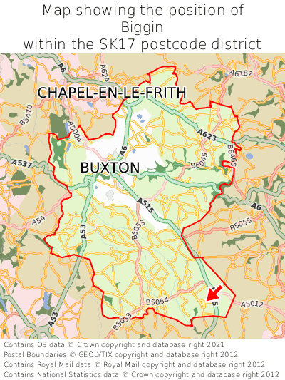 Map showing location of Biggin within SK17