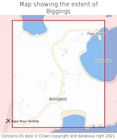 Map showing extent of Biggings as bounding box