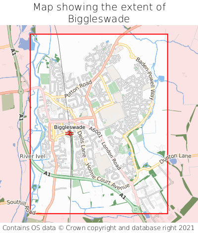 Map showing extent of Biggleswade as bounding box
