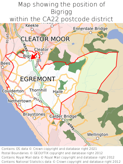 Map showing location of Bigrigg within CA22