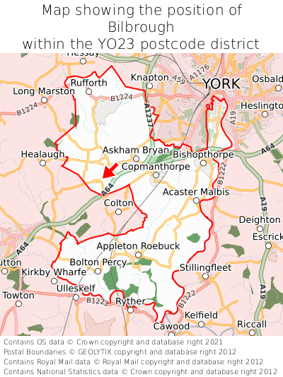 Map showing location of Bilbrough within YO23