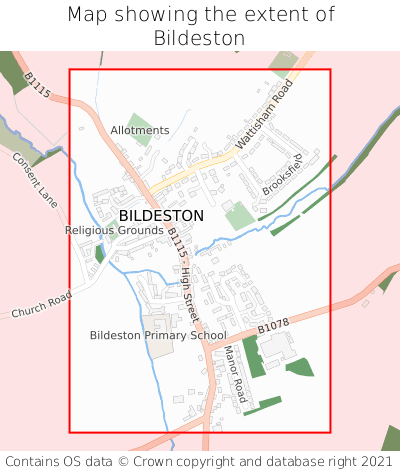 Map showing extent of Bildeston as bounding box