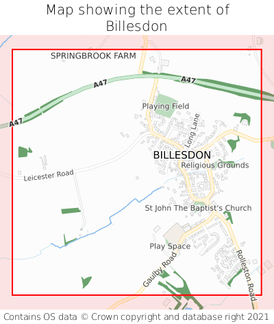 Map showing extent of Billesdon as bounding box